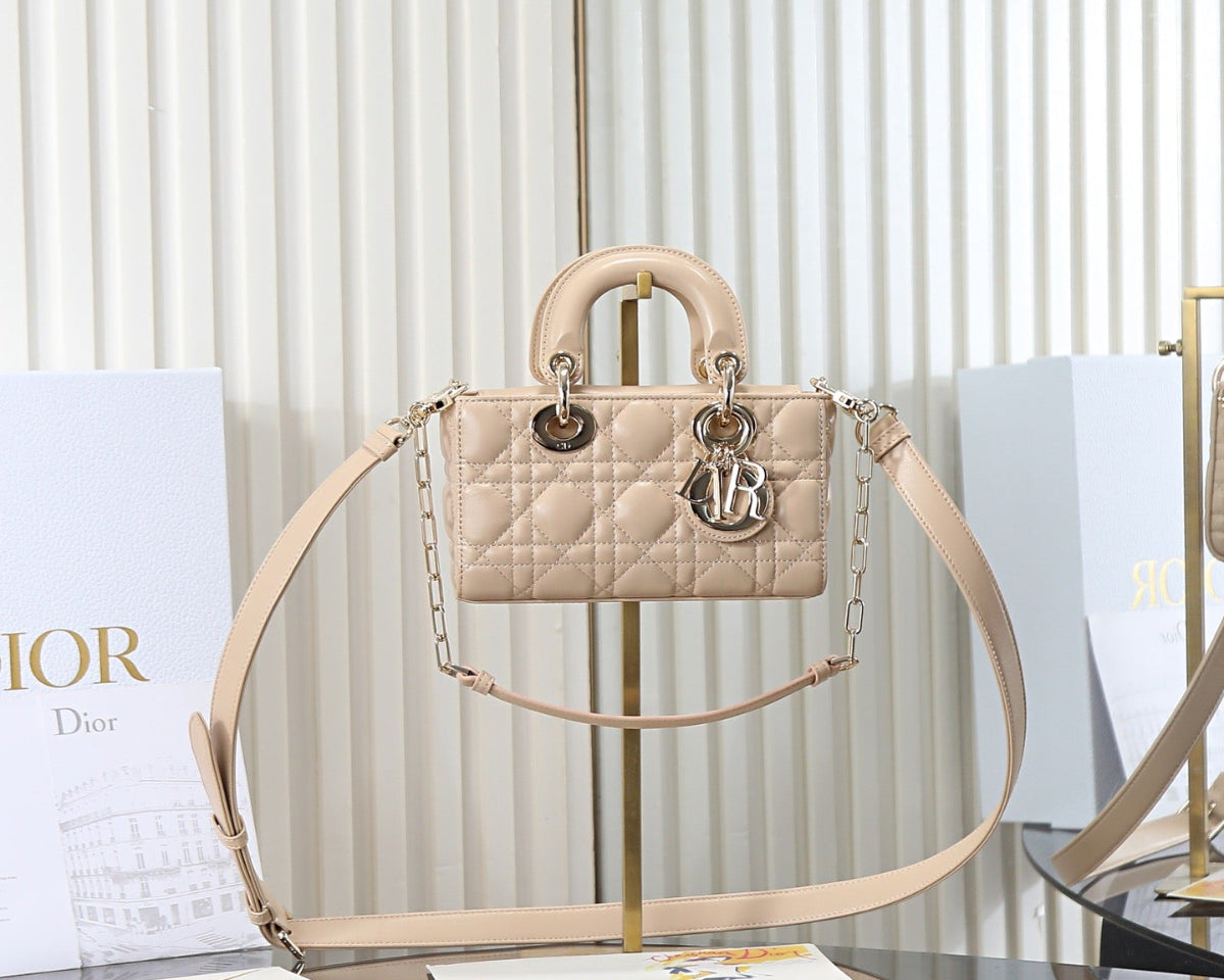 DIOR lady D-JOY in light gold sheepskin, mini size Bags