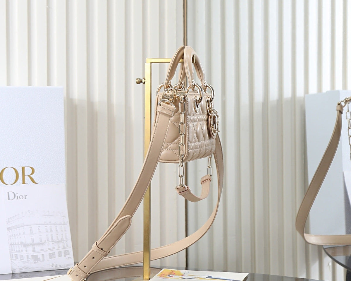 DIOR lady D-JOY in light gold sheepskin, mini size Bags