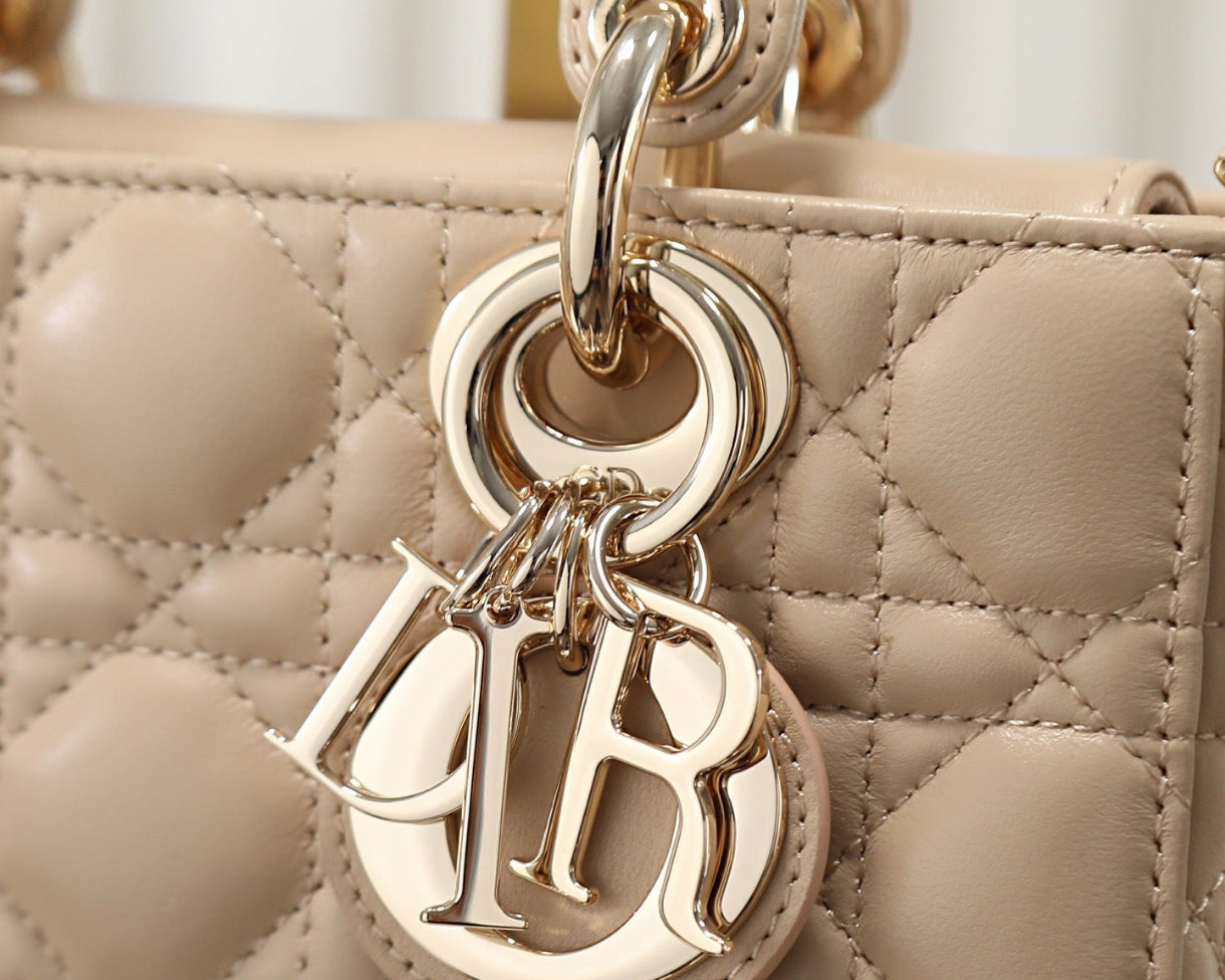 DIOR lady D-JOY in light gold sheepskin, mini size Bags
