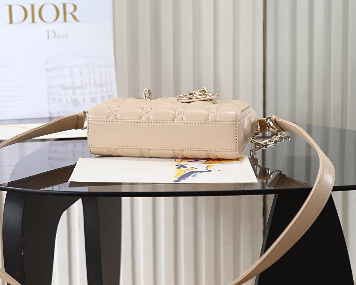 DIOR lady D-JOY in light gold sheepskin, mini size Bags