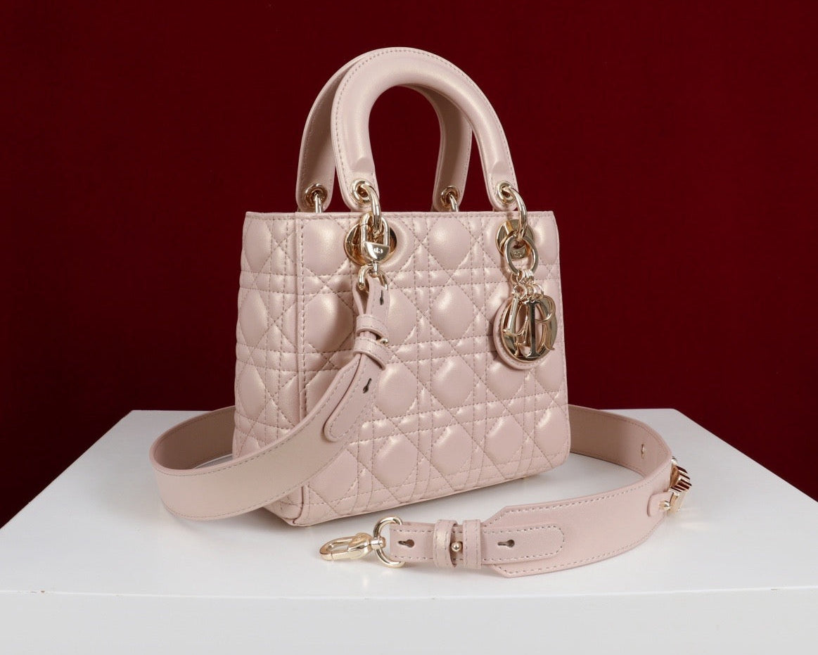 DIOR Princess Handbag - Made of genuine leather, in light pink color. Bags