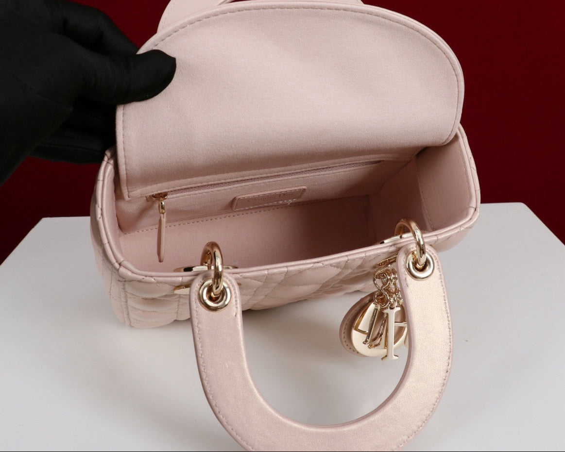 DIOR Princess Handbag - Made of genuine leather, in light pink color. Bags