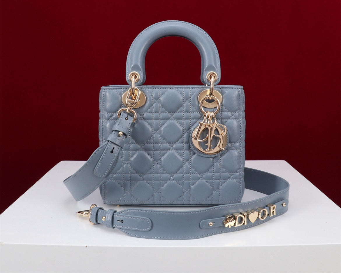 DIOR Princess Handbag - Made of genuine leather, sky blue color Bags