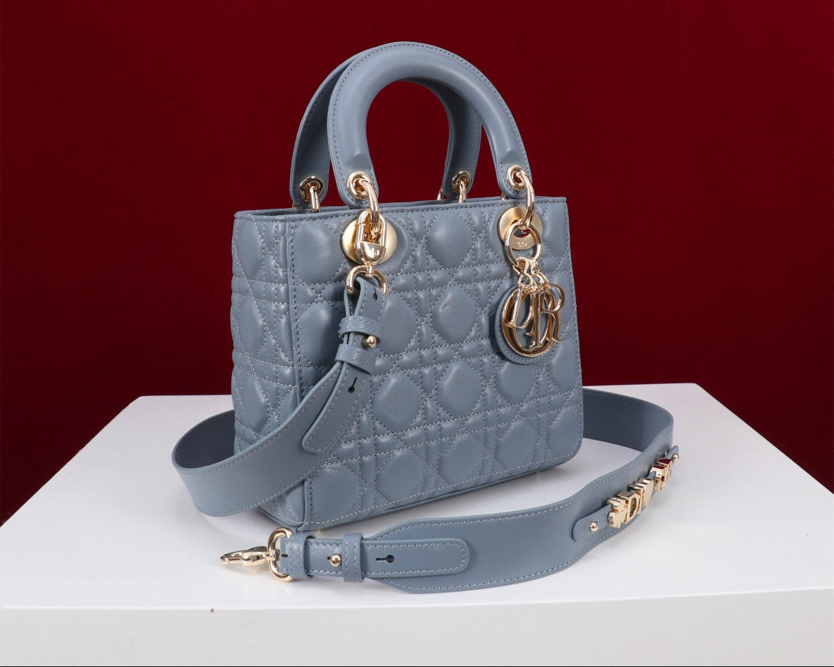 DIOR Princess Handbag - Made of genuine leather, sky blue color Bags