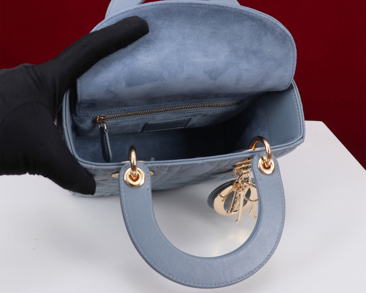 DIOR Princess Handbag - Made of genuine leather, sky blue color Bags