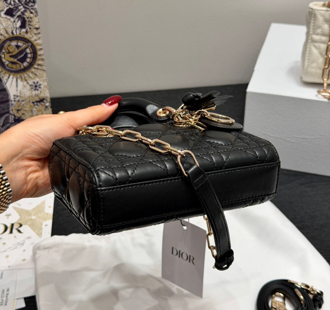 Dior Lady D-JOY sheepskin products (in white and black), mini size Bags
