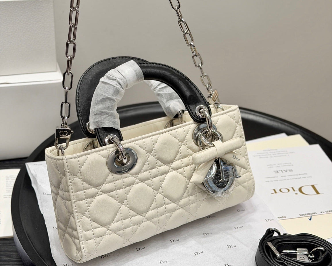 Dior Lady D-JOY sheepskin products , in white and pink colors Bags