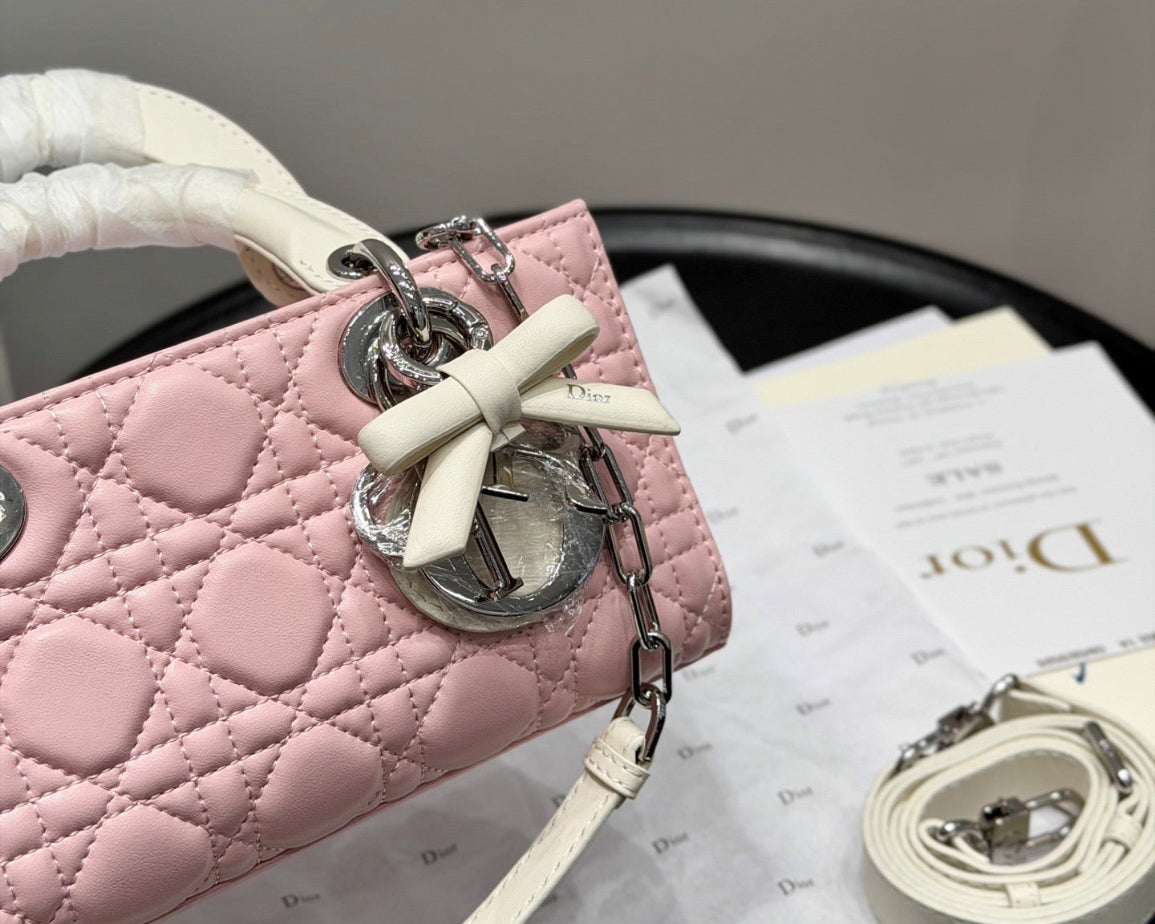 Dior Lady D-JOY sheepskin products , in white and pink colors Bags