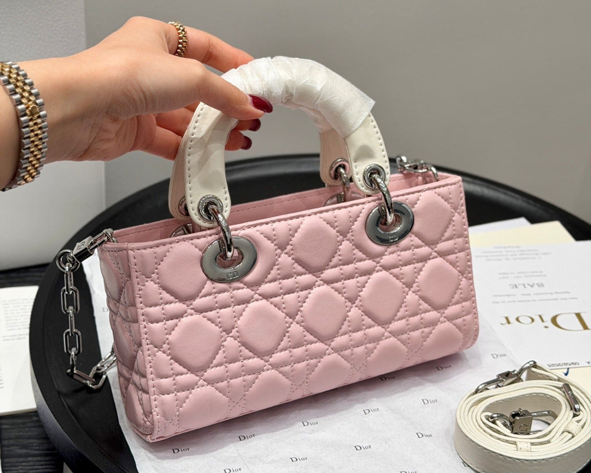 Dior Lady D-JOY sheepskin products , in white and pink colors Bags