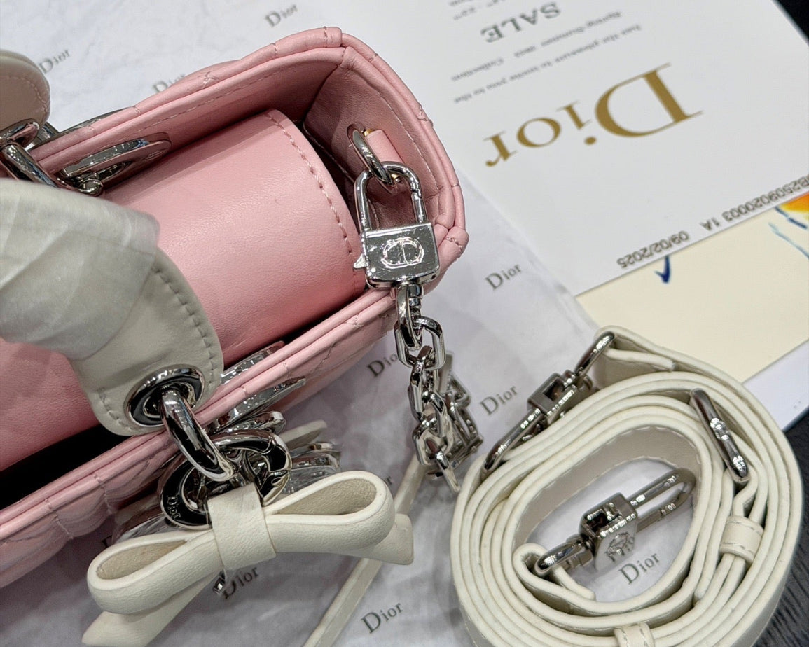 Dior Lady D-JOY sheepskin products , in white and pink colors Bags