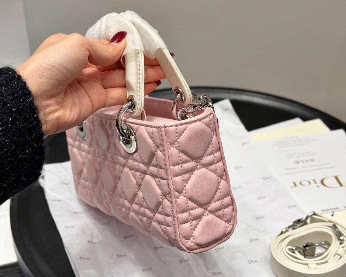 Dior Lady D-JOY sheepskin products , in white and pink colors Bags