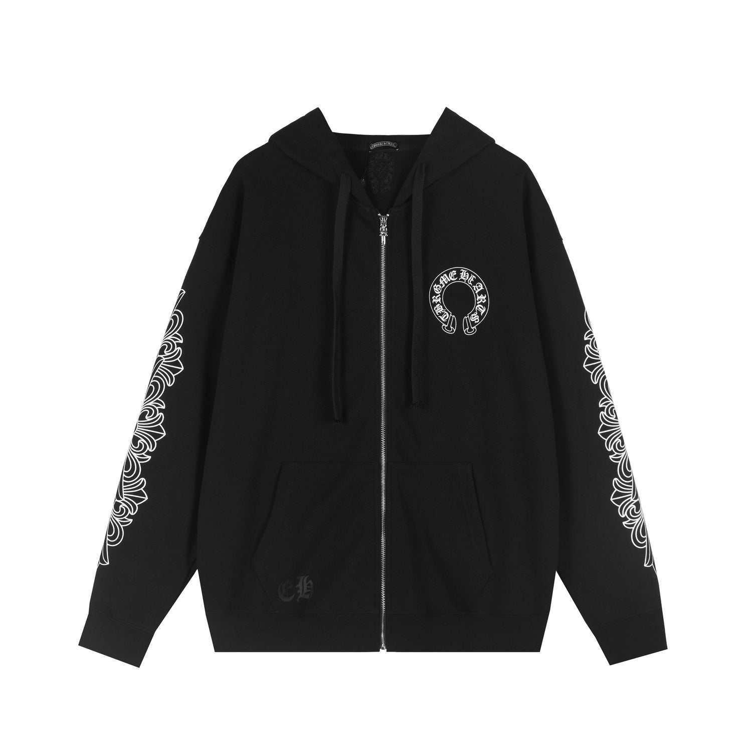 Chrome Hearts Hooded Sweatshirt with Open Front - Black and White