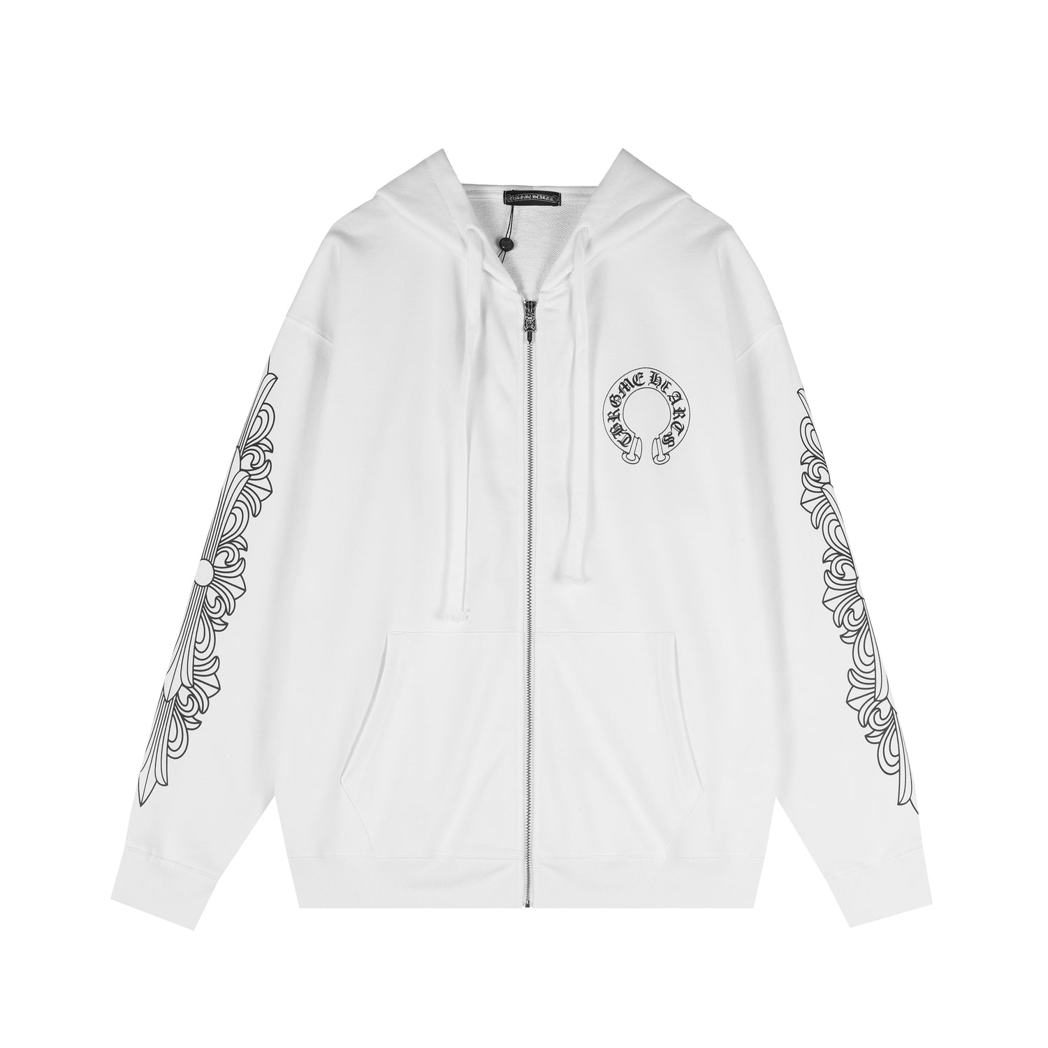 Chrome Hearts Hooded Sweatshirt with Open Front - Black and White
